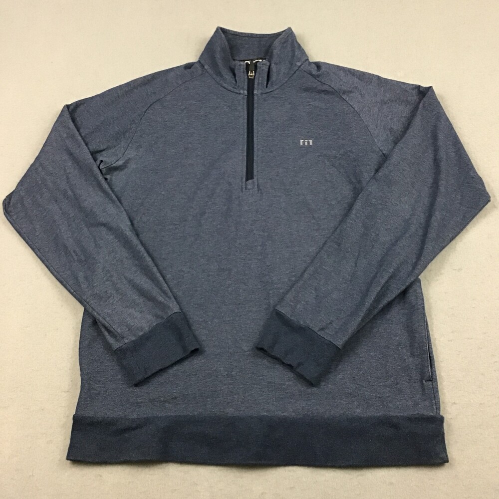 Travis Mathew Sweater Men Small Blue Solid 1/4 Zip Golf Pullover Logo Golfer S